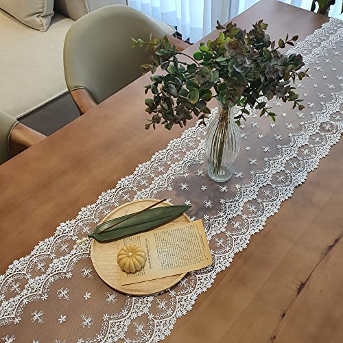Lacely Inicia Table Lace Runner 12×70 Inch Embroidered For Holiday Wedding Picnic Daily Dinner Tables White Decor (Polyester, 12"×70" (31Cm×180Cm)) #TOP27