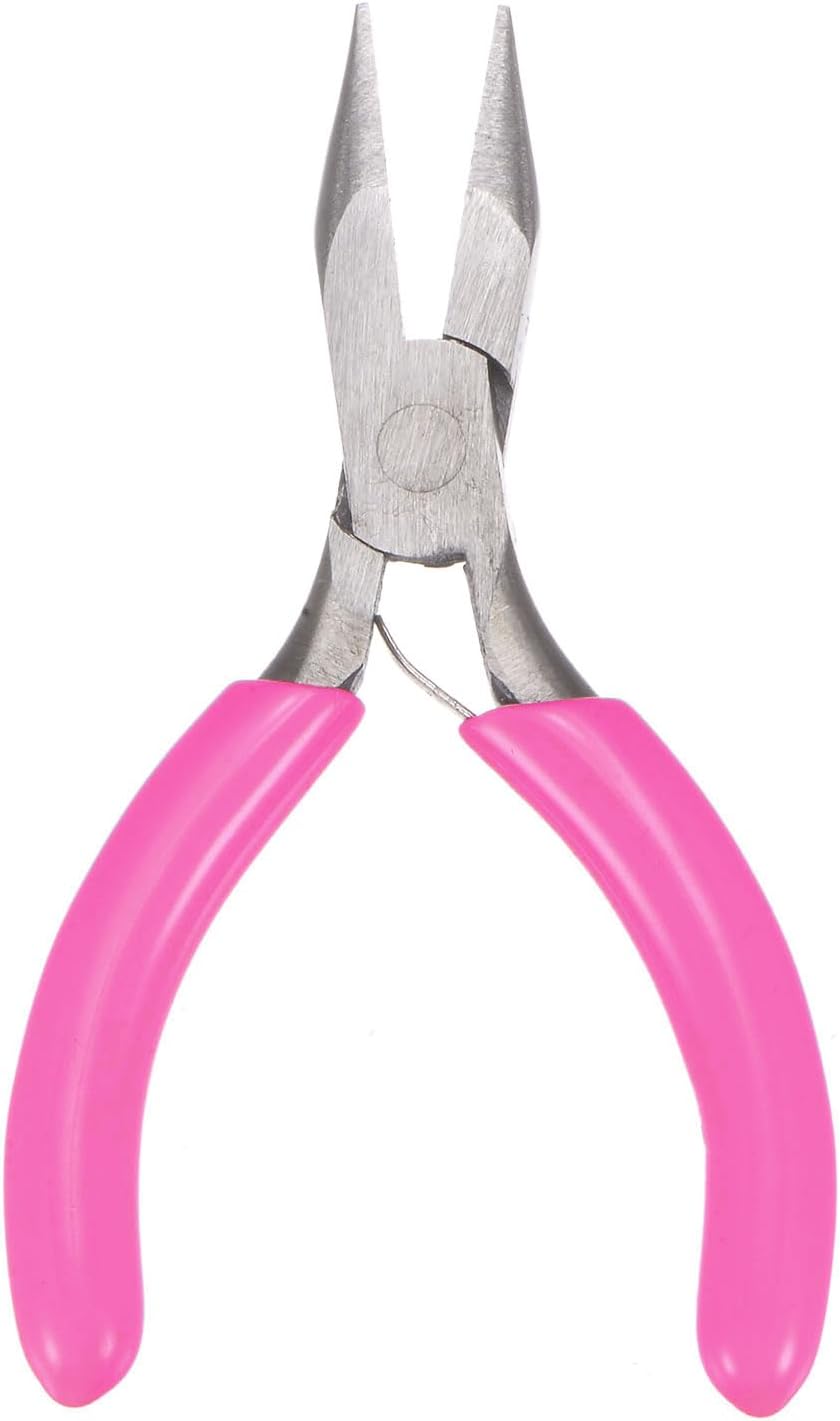 HARFINGTON Mini Needle Nose Pliers 3" Precision Jewelry Plier with Pink Plastic Handle for DIY Crafts Jewelry Making