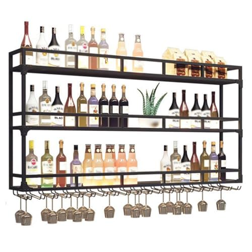 Casier à vin mural LED à 3 niveaux avec support verre pour bouteilles de bar