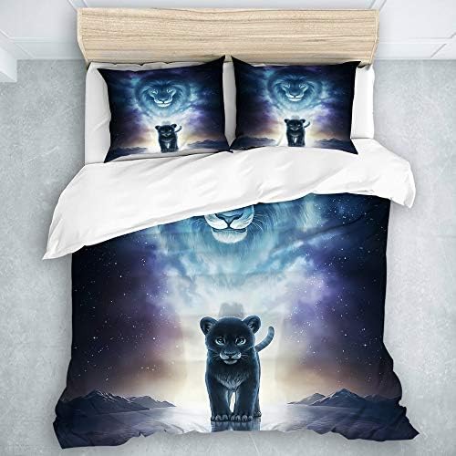 Kosalaer Parure De Lit Avec Housse De Couette En Microfibre Roi Lion Et Bebe Dans La Galaxie 1 Housse De Couette 240 X 260 Cm 2 Taies D Oreillers 50 X 80 Cm Thepressfree