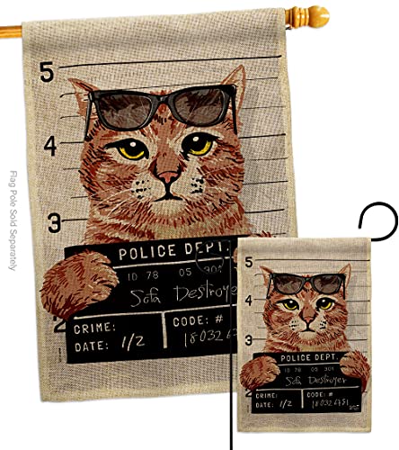 Angeleno Heritage Bad Kitty Burlap Garden House Flag Set Cat Kitten Meow Spoiled Paw Fur Pet Nature Farm Animal Creature Decoration Banner Small Yard Gift Double-Sided, Made in USA