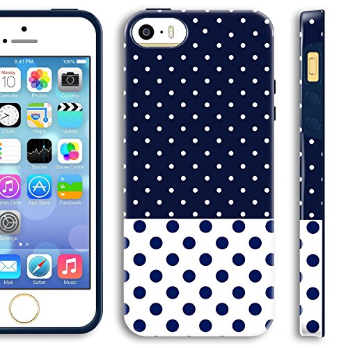 iPhone 5S Case polka dots, Akna Glamour Series [Flexible TPU][High Impact] Back Case for iPhone 5 5S [Dark Blue Polka Dots](U.S)