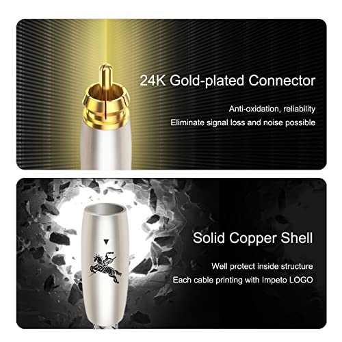 Impeto Subwoofer Cable 6N Occ Digital Audio Coaxial Cable Dual Shielded Cord, Single Crystal Copper 24K Gold Plated Connector Rca To Rca Stereo Cable，16.4Feet/5M Imp-2202 #TOP1
