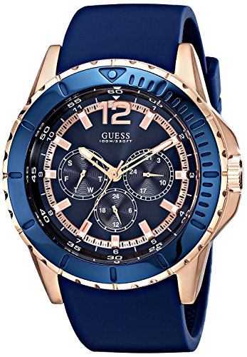 �Q�X GUESS Men's U0485G1 Comfortable Rose Gold-Tone & Blue Silicone Multi-Function Watch �j�� �����Y �r���v �y���s�A���i�z
