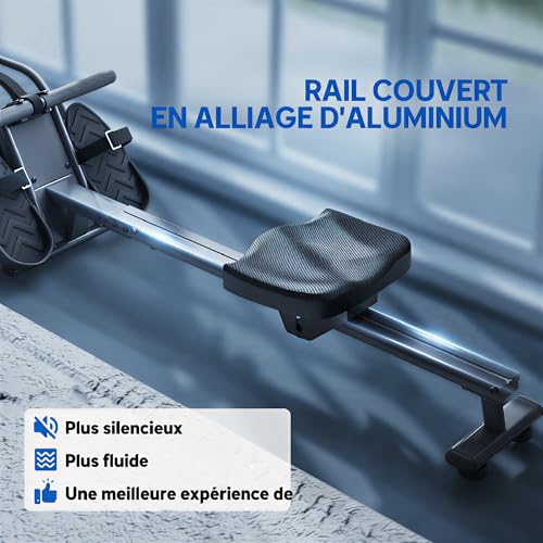 SPORTNOW Rameur à Eau pour Musculation d'appartement, 6 Niveaux de résistance, écran LCD avec Support Tablette, Rangement Vertical à roulettes, Charge Max 135 kg, Acier – Image 5