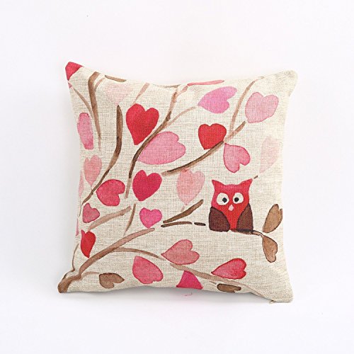 Createforlife Home Decor Cotton Linen Square Pillowcase Tree Branch Owl Love Heart Leaf Throw Pillow Sham Cushion Cover 18