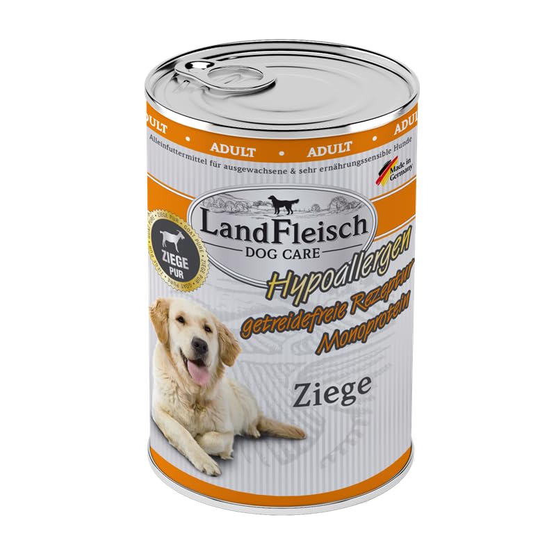 Landfleisch Hypoallergen Adult 6 x 400g Ziege | für ernährungssensible Hunde | Ohne Gluten, Zucker, GVO & Soja | Monoprotein