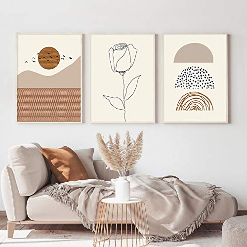 Affiches boho paysage abstrait floral décoration murale salon moderne triptyque toile 50x70cm