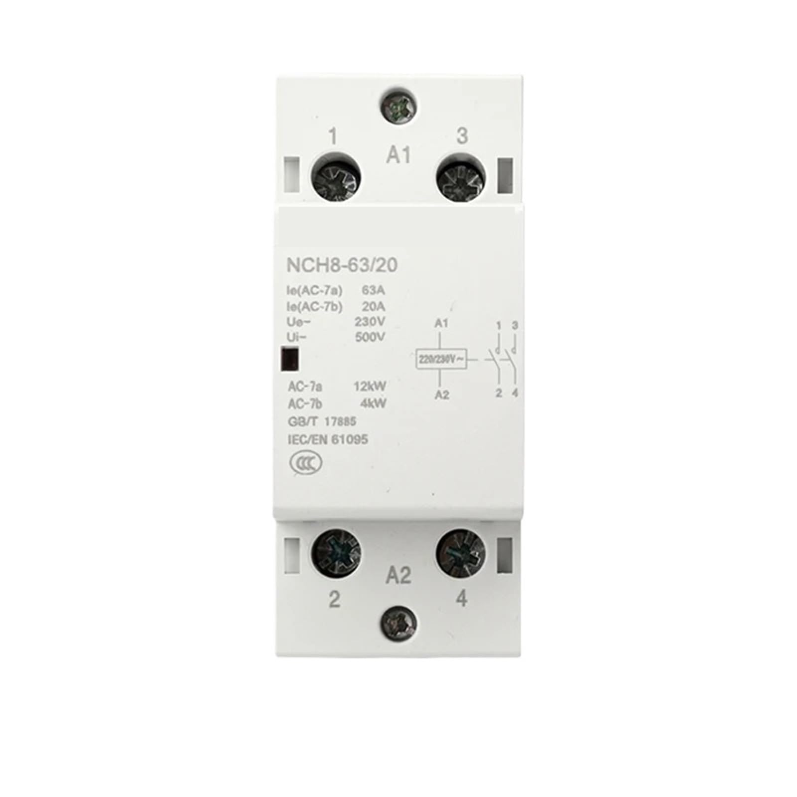 Contacteur de puissance NCH8 63A 2NO 230V mini contacteur bipolaire rail DIN