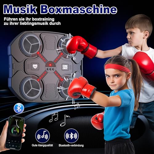 Music Boxing Machine, Kinder Musik Box Maschine, Smart Bluetooth Box Maschine mit Musik, Indoor Interaktiver Wandmontierte Trainer, Musik Boxen Sport Spielzeug für Kinder, Geschenke für Kinder Jungs