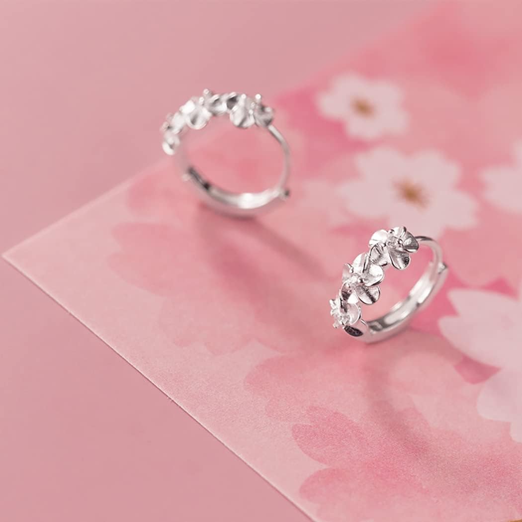 SLUYNZ 925 Sterling Silver Plumeria Flowers Hoop Earrings for Women Teens Small Hoop Earrings Pretty Flowers Huggie