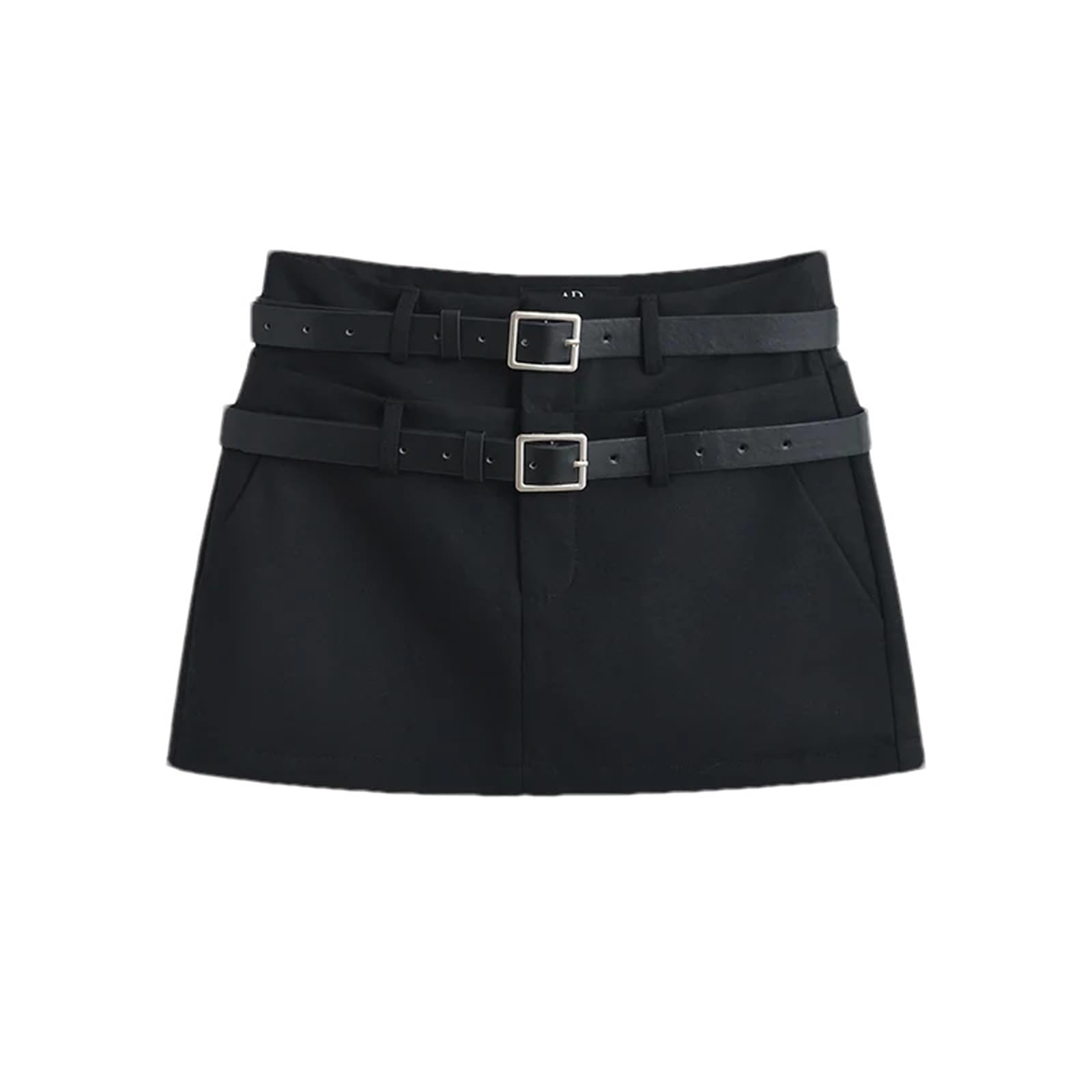 Mini gonne a Matita in Pelle Nera in Pelle Estate con Cinture a Doppia Cintura con gonne da carico Kaki