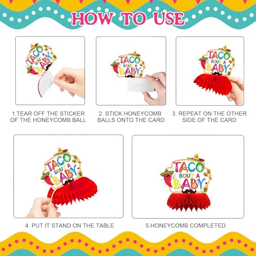 Image of Mexican Fiesta Shower Decorations - 9Pcs Taco Bout A Baby Cinco de Mayo Honeycomb Centerpieces for Mom to Be Gender Reveal Party Supplies Set Newborn Ornaments Table Toppers