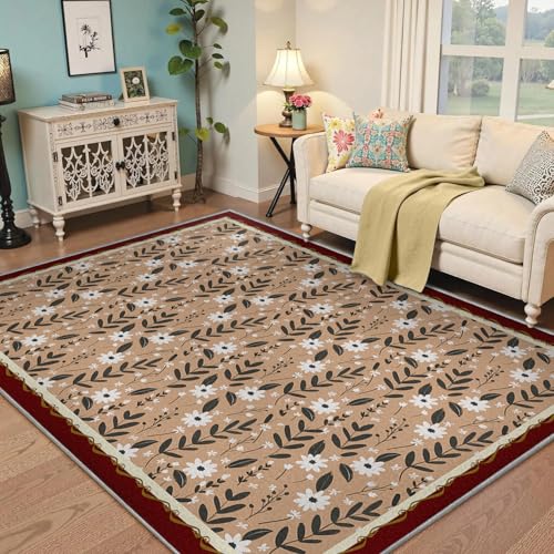 Carpette de salon lavable 60x90 cm imprimé botanique daisy