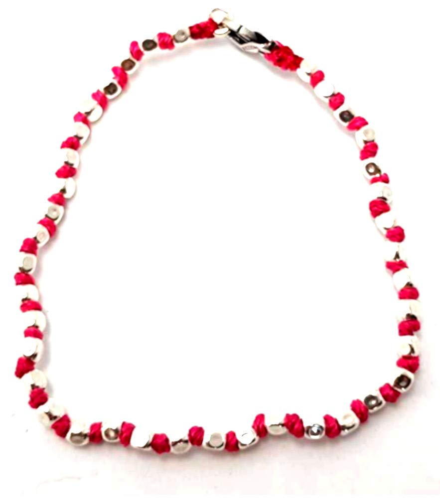 Spadarella bracciale spadino cuori in argento e nodini in cotone nautico (cuori 5/6mm - sfere 3mm) SPBR60 FUXIA CM 17