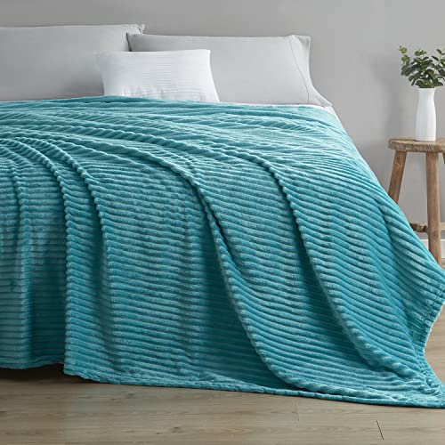 Nestl Teal Fleece Blanket – Bed Blankets Queen Size, Lightweight Fuzzy Blanket, Super Soft Blanket, Queen Size Blanket For Bed, Cut Plush Blanket, 90 X 90 Inches Warm Cozy Queen Blanket #TOP1