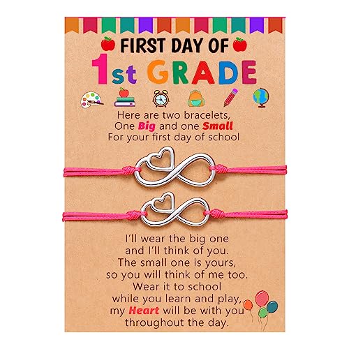 UPROMI First Day of Prek/Kindergarten/1st Grade/2nd Grade School Gift, Back to School Bracelet Mommy and Me Matching Infinity Heart Bracelets, Back to School Gifts for Girls