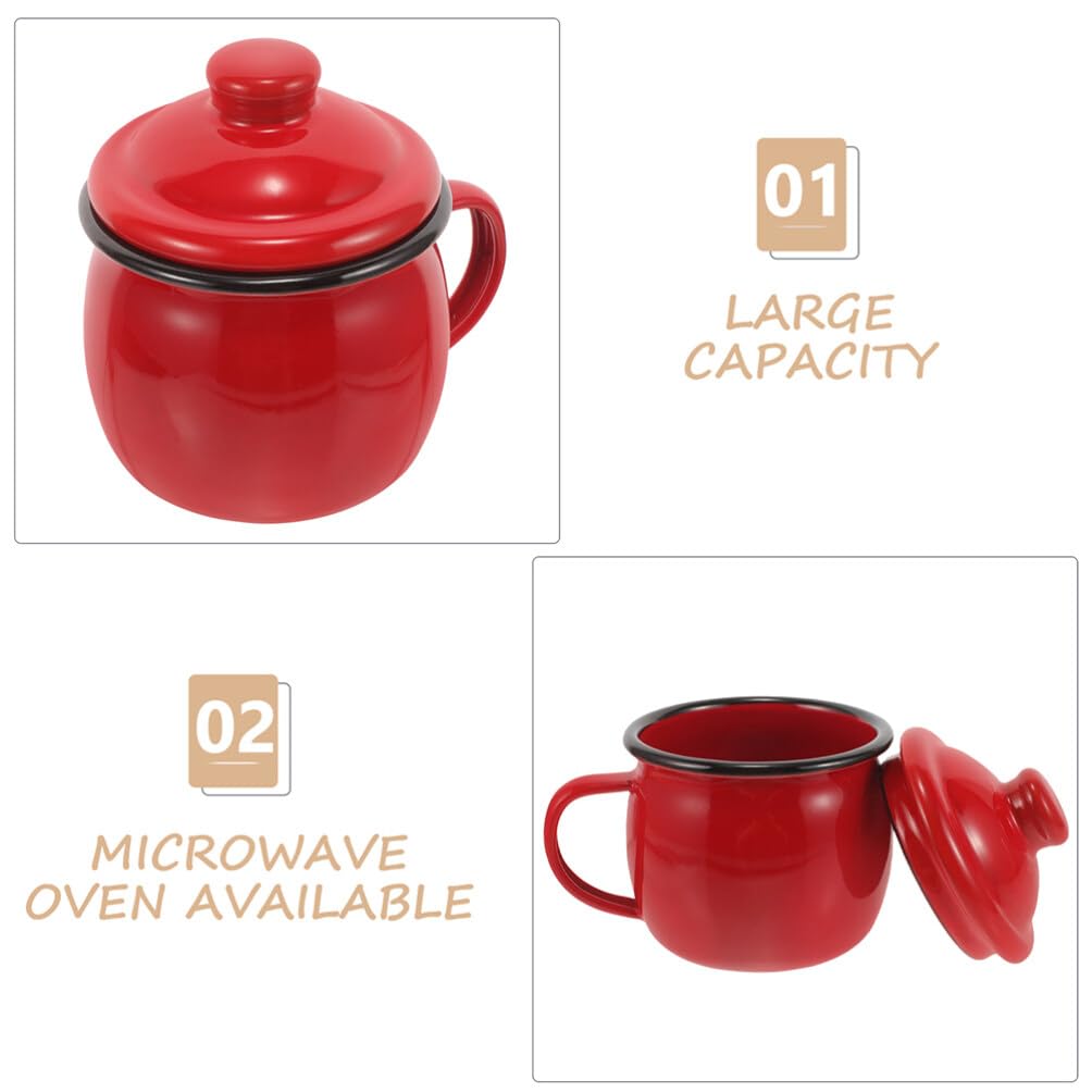 Halloween Mottoparty Emaille Kaffeebecher 2 Stück 580ml mit Deckel Rot | Leicht, Mikrowellengeeignet, Robust, für Reise und Büro, Schlichtes Design, Einfacher Transport, Emailliert