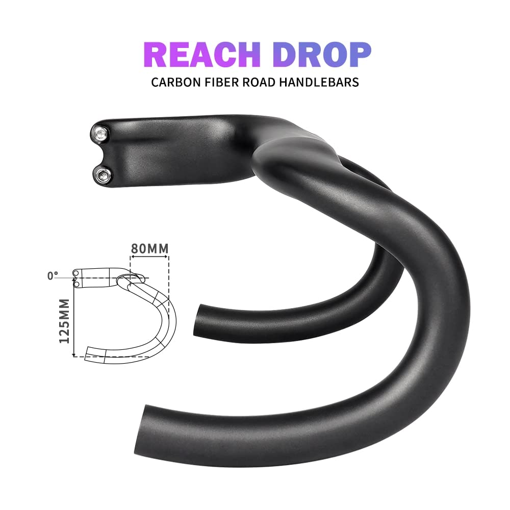 Guidon de vélo de route entièrement en carbone - Potence intégrée - Mat/brillant - Avec support d'ordinateur de vélo - Guidon - Pièces de vélo (440 x 100 mm, gloss)