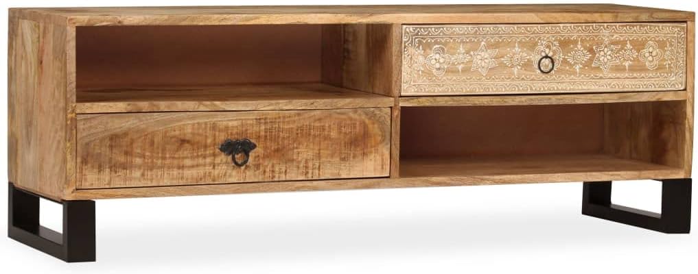 vidaXL TV Cabinet Natural Mango Wood Solid Mango Wood and Steel Medium