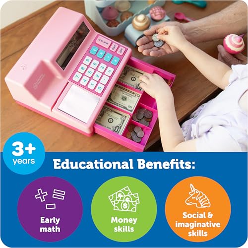 Image of Learning Resources Pretend & Play Calculator Register Toy Pink - Kids Play Set & Credit Card Toy, Register for Kids, Pretend Grocery Store Shopping Playset for Toddlers, Teaching Math Set