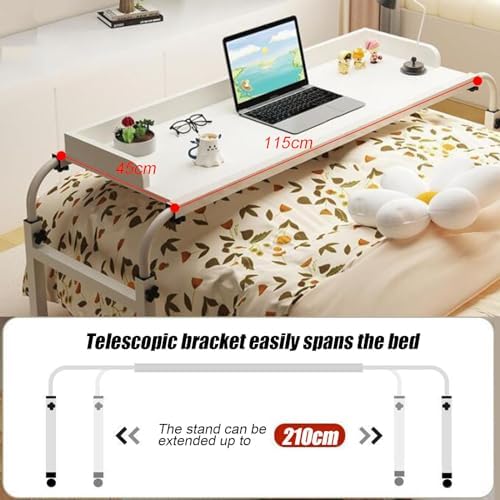 Extendable Rolling Mobility Table Over Bed,Overbed Table Adjustable Height & Length Desk Over Bed Table with Wheels - Multifunctional Standing Workstation for Bedroom, Living Room,