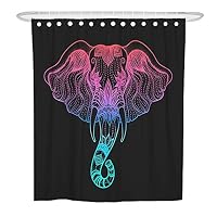 Tenda da Doccia 200x200 cm 3D Colorato Animale Elefante Fiori Stampa Anti-Muffa Tessuto in Poliestere Impermeabile Lavabile in Lavatrice Opaca Angolare Tende Vasca da Bagno per Casa Hotel con Ganci
