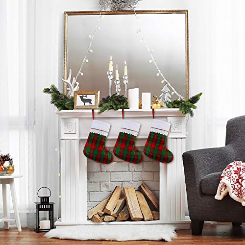 image for URATOT 12 Pack 15 Inches Christmas Stockings Red and Green Plaid Patte