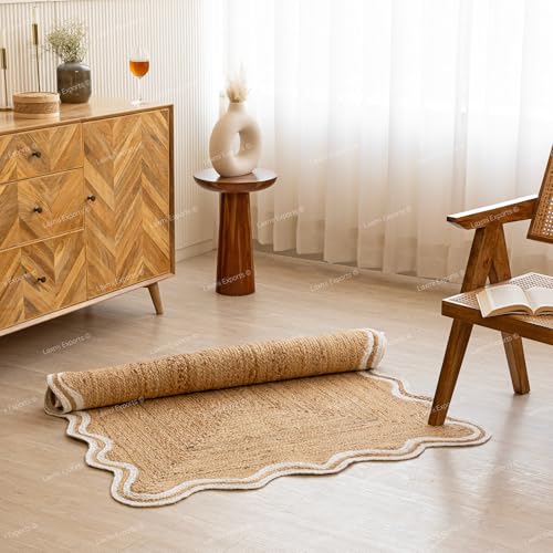 Tapete rectangular de yute natural hecho a mano 3x5 ft miniatura 5