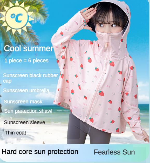 Loizziuy Girls Strawberry Sun Protection Jacket Cooling Hooded Zip-Up Hoodie Girls Boys UPF50+ Running Sweatshirts Shirt4