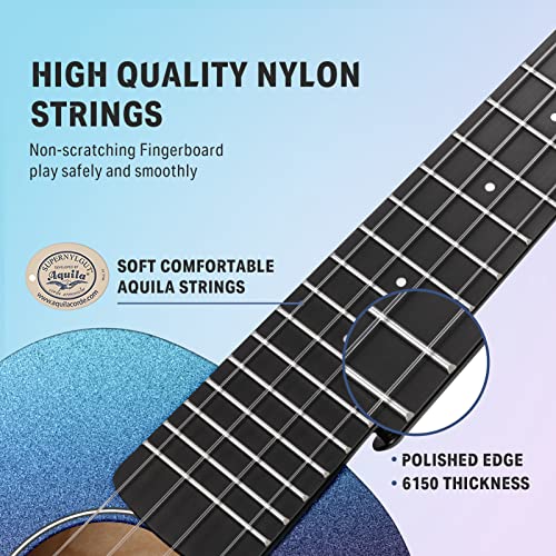 Image of Donner Concert Ukulele Beginner Set 23 Inch Ukelele Starter Bundle Kit with Free Online Lesson Gig Bag Strap String Tuner Felt Pick Cloth Gradient Blue DUC-230X U-Starter X Color