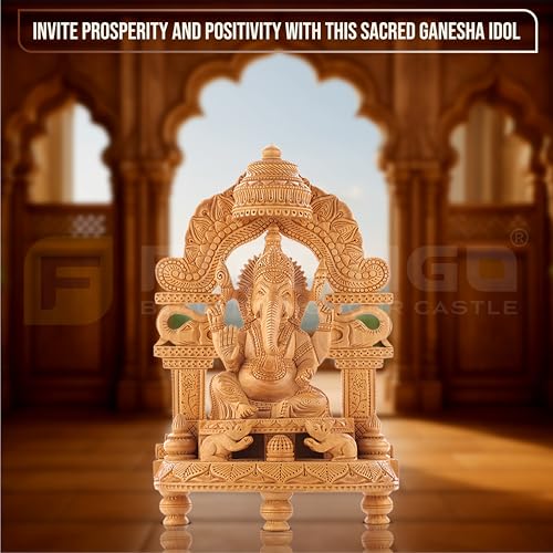 Image of Wooden Ganesh Idol /Handcraft Ornate Temple Arch Ganesh Murti /Wooden Ganesha Statue for Home Decor /Ganpati Murti for Home Temple, Pooja Room, Office & Festive Gifting (13 Inch)