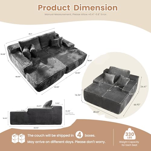 Image of HOOOWOOO Cloud Sectional Couches for Living Room,Modular Sectional Sofa No Assembly,Plush Corduroy Large Floor Couch Furniture Set with Deep Seat Double Chaise and Singlar Lounge(Gray)