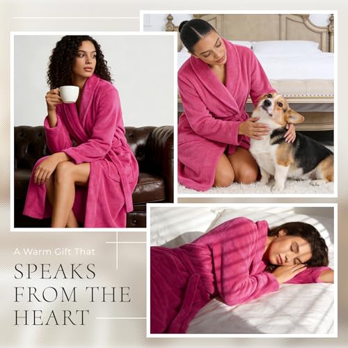 Image of HEARTNICE Womens Fleece Robes, Soft Plush Long Bathrobe, Thick Kimono Robes for Womens, Warm House Coat