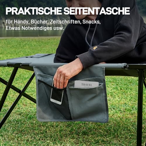 EVER ADVANCED Feldbett Klappbar XXL Campingbett 200KG Belastbar Klappbett 214 x 79 x 50 cm, Breite Feldbett mit Seitentasche, Stabil & Tragbar für Camping Reisen Garten Outdoor und Indoor – Bild 3