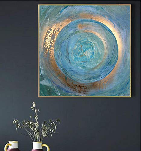 Art abstrait bleu peinture sur toile scandinave 50x50 cm décoration épurée