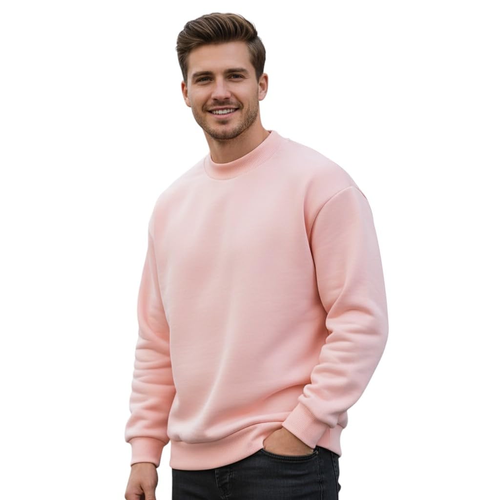 Men’s Cotton Blend Crew Neck Sweatshirt | Long Sleeve Mock Neck Pullover for Casual Wear | Regular Fit Fleece Top for All Seasons - Sky-Blue, Black, Lavnder, Maroon, Peach, Pista and Wine-picture-20