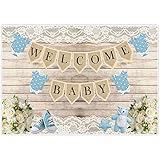 Allenjoy 7x5ft Rustic Welcome Baby Backdrop Background for boy Boys Birthday Picnic Party Dessert Candy Cake Table Decor Decoration Floral Baby Shower Banner Photo Shoot Booth