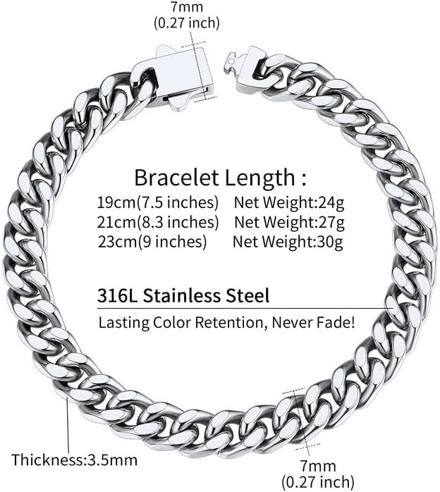 ChainsHouse Stainless Steel Cuban Link Bracelet for Men, 5mm/7mm/9mm/12mm Width, 7.5"/8.3"/9" Length, Black/18K Gold Plated Chain Wrist Bracelets for Men, with Gift Box - Image 6