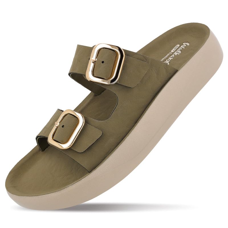 Image of WALKAROO Women's Comfort Flat Sandals|Soft Cushioned Footbed, Lightweight PU Platform Sole|CasualWear,Travel,Outdoor,office wear,Stylish,Trendy Sandals|WLP74038