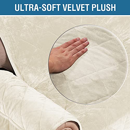 H.versailtex Thick Velvet Quilted Recliner Covers For Recliner Chair Covers Reclining Chair Slipcover Recliner Couch Cover With Non Slip Backing And Wider Elastic Strap (Oversaized Recliner, Ivory) #TOP3