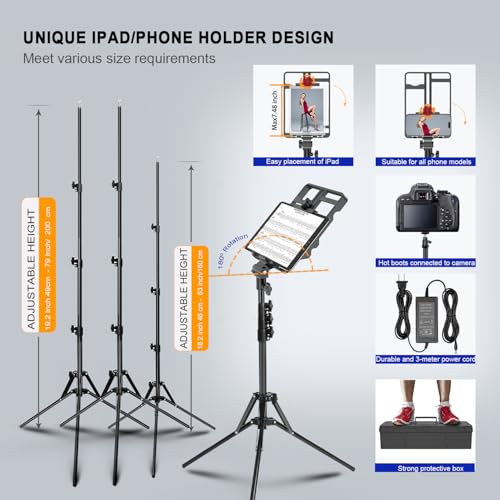 Image of 2 Packs Dimmable Bi-Color 432 LED Video Light and Stand Lighting Kit,50W,Add More Remote Controllers, 360 Ball Heads, Phone ans Tablet Holders (Black, 13)