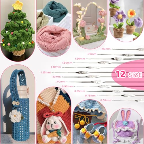 Image of HASTHIP Crochet Kit for Beginners Adults, Crochet Kits Include Yarn, 107Pcs Crochet Starter Kit for Beginners Kids, Ergonomic Crochet Hooks Travel Knitting Crochet Supplies, Pink