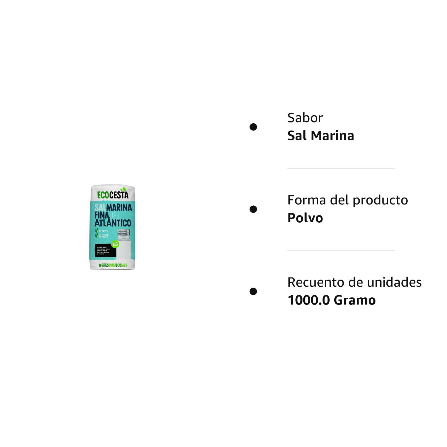 Ecocesta - Sal Marina Fina del Atlántico Ecológica - 1 kg - Sin Procesos Artificiales - Apto para Veganos - Ideal para Aderezar tus Platos
