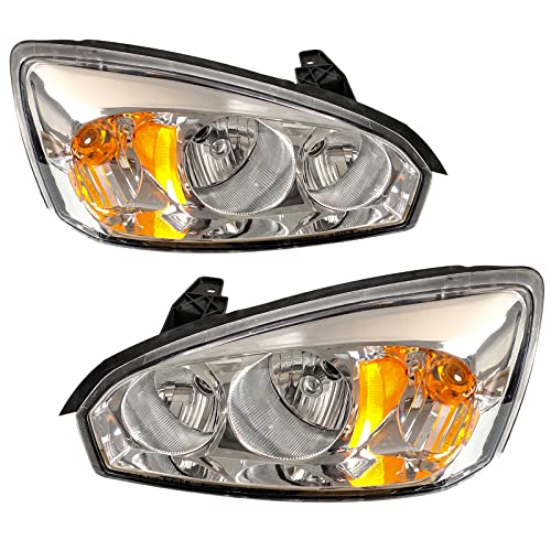 A&P (Update) 2Pcs Headlight Assembly for 2004 2005 2006 2007 2008 Chevy Malibu Chrome Housing Clear Lens Driver and Passenger Side Headlamp