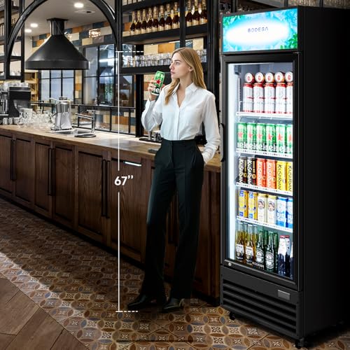 Image of BODEGA BODEGACOOLER Glass Door Display Refrigerator, 11.3 Cu. Ft Commercial Beverage Cooler with Customizable LED Lightbox, 300 Cans & 160 Bottles Black Merchandiser Fridge