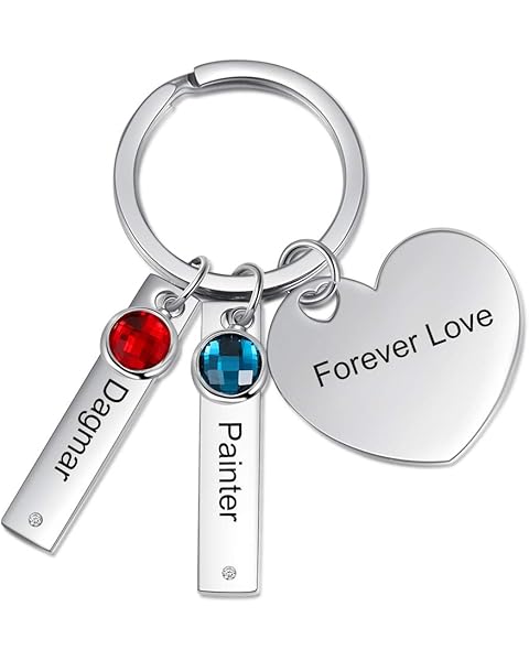 OPALSTOCK Gifts for Mom Personalized Key Chain with Simulated Birthstones Keyring Christmas Gifts for Women