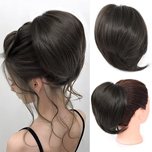 HSLHDI Messy Hair Bun Hair Piece for Women Short Bun Tousled Synthetic Elastic Scrunchies Hairpiece for Women Girls (1-1pcs, 4#-Darkest Brown)…