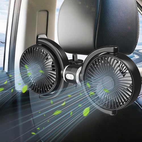 KairvTei Car Fan for Backseat kids, Dual Head USB Car Seat Fans,Powerful 3 Speeds 360° Rotatable Dual Head Cooling Car Seat Fan for Sedan SUV RV Truck Vehicle