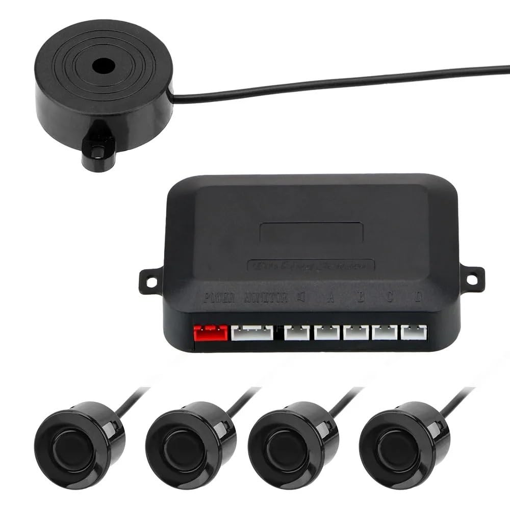 sensores Aparcamiento PDC Kit de Control Distancia de estacionamiento Parktronic PDC para Coche, 4 sensores monitoreo de Marcha atrás Sonido, Radar, Recul(Black)